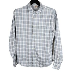 Faherty Shirt Men Large Blue White Plaid Cotton Blend Button Up Movement Stretch